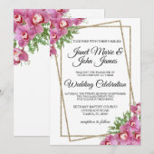 Roze Floral Wedding Uitnodiging (Voorkant / Achterkant)