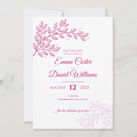 Roze Floral Wedding Uitnodiging (Voorkant)