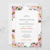Roze Floral Wedding Uitnodiging (Voorkant)