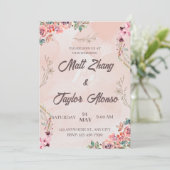 Roze Floral Wedding Uitnodiging (Staand voorkant)