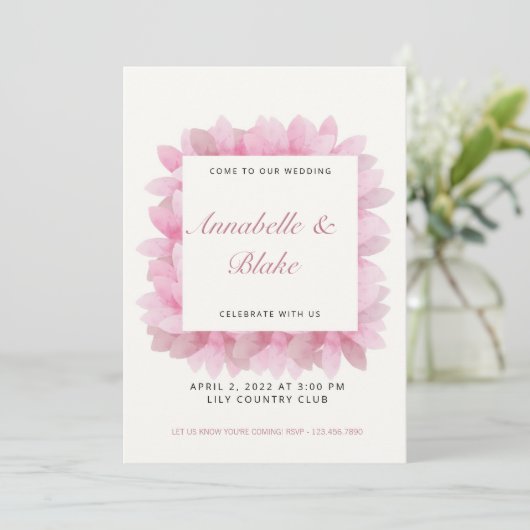 Roze Floral Wedding Uitnodiging (Staand voorkant)