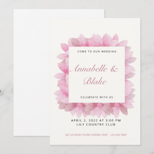 Roze Floral Wedding Uitnodiging (Voorkant / Achterkant)