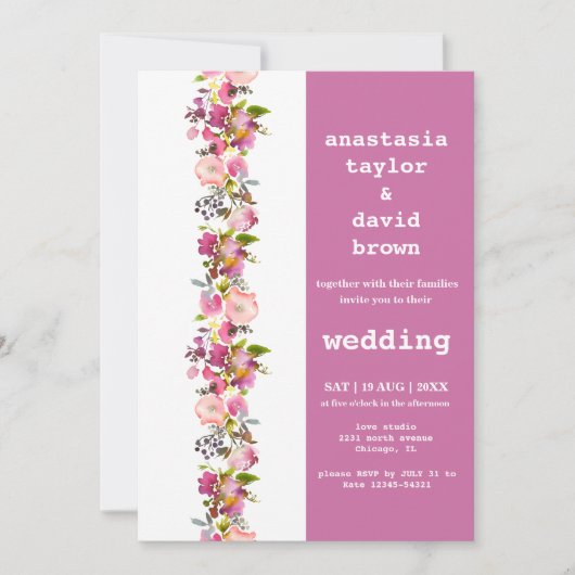 Roze Floral Wedding Uitnodiging (Voorkant)