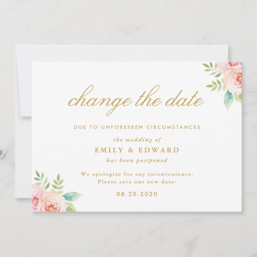 Roze Floral Wedding Verander de Datum Kaart (Voorkant)
