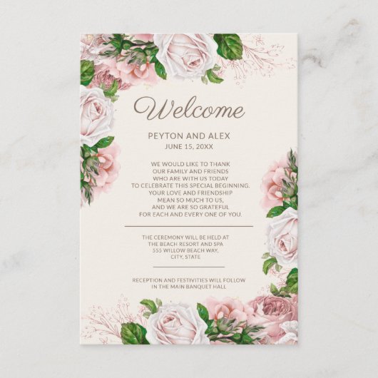 Roze Floral Wedding Welcome Enclosure Kaart (Voorkant)