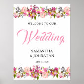 Roze Floral Wedding Welcome Sign Poster (Voorkant)