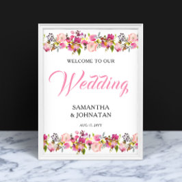 Roze Floral Wedding Welcome Sign Poster