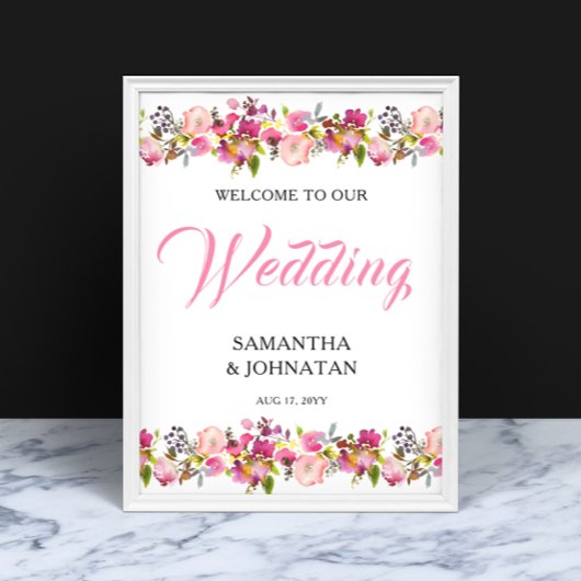 Roze Floral Wedding Welcome Sign Poster