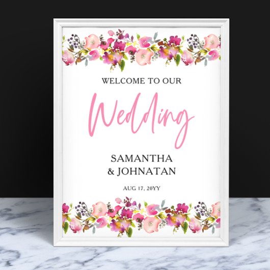 Roze Floral Wedding Welcome Sign Poster
