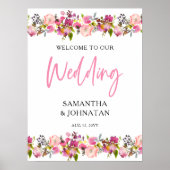 Roze Floral Wedding Welcome Sign Poster (Voorkant)