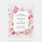 Roze Floral Wedding Welkom Acryl Bord (Voorkant)