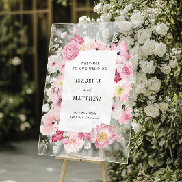 Roze Floral Wedding Welkom Acryl Bord