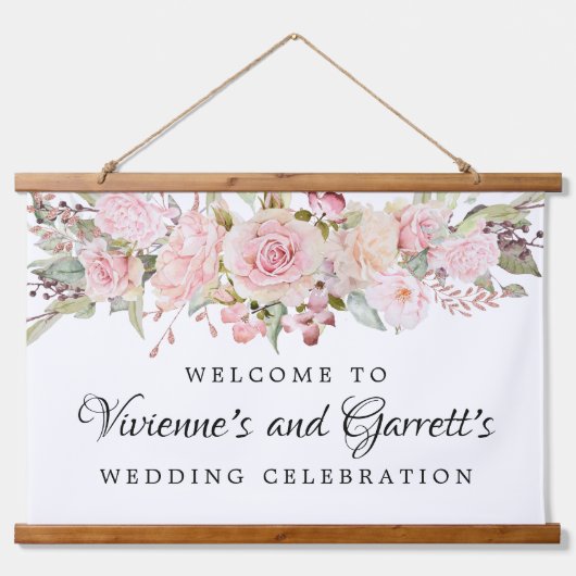 Roze Floral Wedding Welkom Hangend Wandkleed (Voorkant)