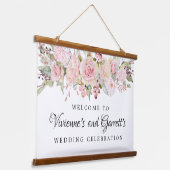 Roze Floral Wedding Welkom Hangend Wandkleed (Gebogen)