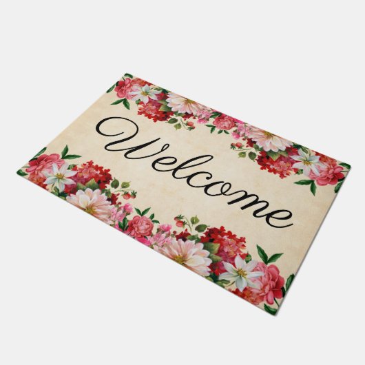 Roze Floral Welkom Deurklep Deurmat (Schuin)