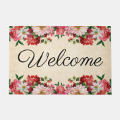 Roze Floral Welkom Deurklep Deurmat (Voorkant)