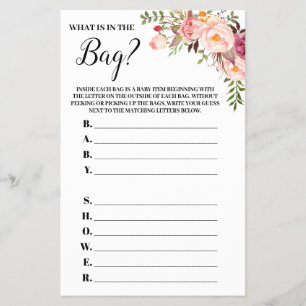 Roze Floral Whats in de Bag Baby shower Game-kaart Flyer
