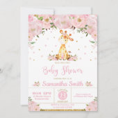 Roze Floral Whimsical Giraffe Girl Baby shower Kaart (Voorkant)