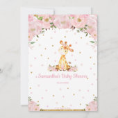 Roze Floral Whimsical Giraffe Girl Baby shower Kaart (Achterkant)