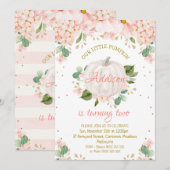  roze Floral White Pumpkin Birthday Kaart (Voorkant / Achterkant)