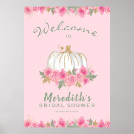 Roze Floral White Pumpkin Glitter Vrijgezellenfees Poster