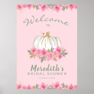 Roze Floral White Pumpkin Glitter Vrijgezellenfees Poster