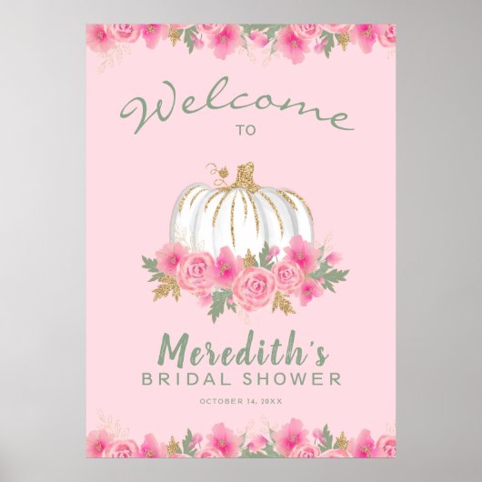 Roze Floral White Pumpkin Glitter Vrijgezellenfees Poster (Voorkant)