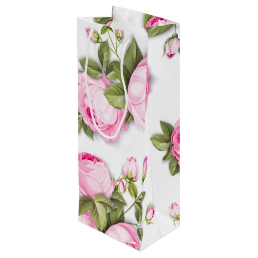 Roze Floral Wijn Cadeautas (Achterkant Gekanteld)