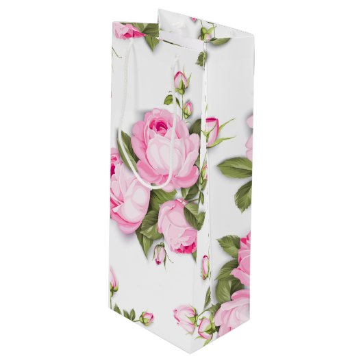 Roze Floral Wijn Cadeautas (Voorkant Gekanteld)