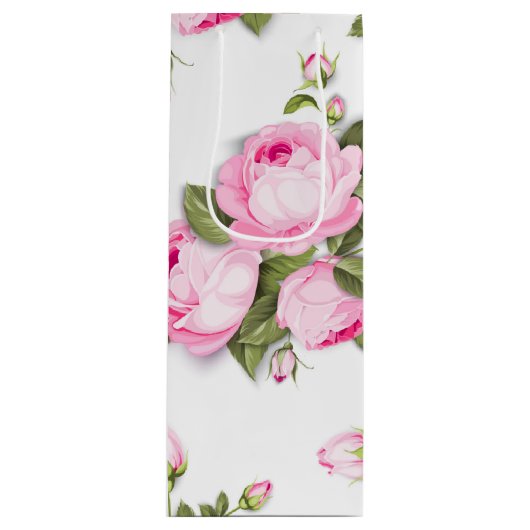 Roze Floral Wijn Cadeautas (Voorkant)