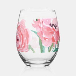 Roze Floral Wijnglas Zonder Voet