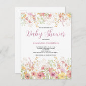 Roze Floral Wilde Waterverf Baby shower Uitnodiging Briefkaart (Voorkant / Achterkant)