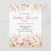 Roze Floral Wilde Waterverf Baby shower Uitnodiging Briefkaart (Voorkant)