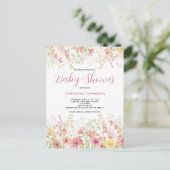 Roze Floral Wilde Waterverf Baby shower Uitnodiging Briefkaart (Staand voorkant)