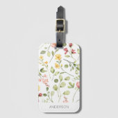 Roze Floral Wildflower Naam Bagagelabel (Voorkant (verticaal))