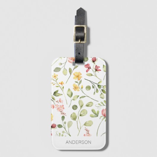 Roze Floral Wildflower Naam Bagagelabel (Voorkant (verticaal))