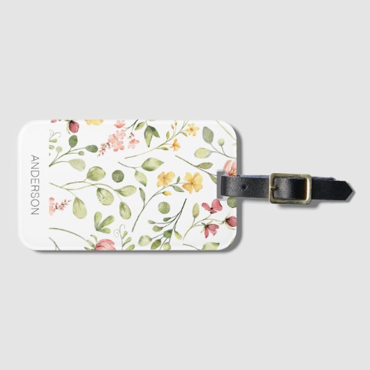 Roze Floral Wildflower Naam Bagagelabel (Voorkant (horizontaal))