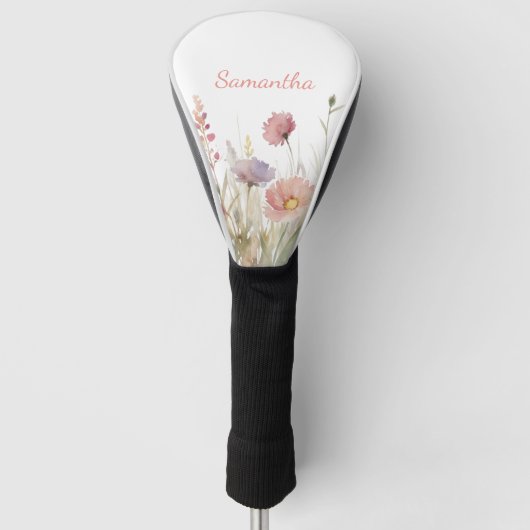 Roze Floral Wildflower Naam Golfheadcover (Voorkant)