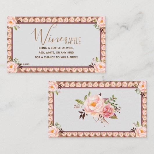 Roze Floral Wine Raffle Wedding Vrijgezellenfeest  Plaatskaartje (Voorkant / Achterkant)