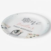 Roze Floral Winter Animals 1e Birthday Paper Ploug Papieren Bordje (Gekanteld)