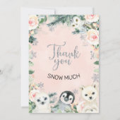 Roze Floral Winter Animals Birthday Hartelijk dank Kaart (Achterkant)