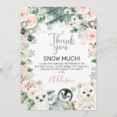 Roze Floral Winter Animals Birthday Hartelijk dank Kaart (Voorkant / Achterkant)