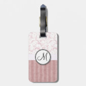 Roze Floral Wisps & Stripes met monogram Bagagelabel (Achterkant verticaal)