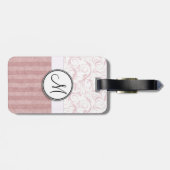 Roze Floral Wisps & Stripes met monogram Bagagelabel (Achterkant horizontaal)
