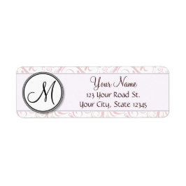 Roze Floral Wisps & Stripes met monogram Etiket