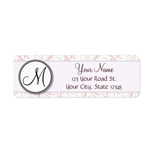 Roze Floral Wisps & Stripes met monogram Etiket (Voorkant)