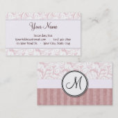 Roze Floral Wisps & Stripes met monogram Visitekaartje (Voorkant / Achterkant)