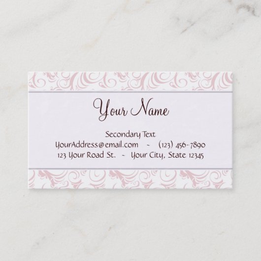 Roze Floral Wisps & Stripes met monogram Visitekaartje (Voorkant)