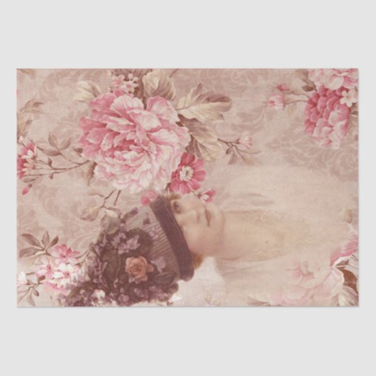  roze Floral Woman in Pet Shabby Chic Tissuepapier (Voorkant)