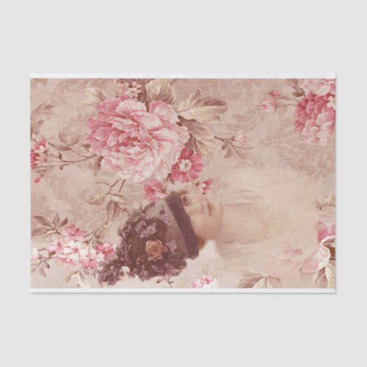  roze Floral Woman in Pet Shabby Chic Tissuepapier (Voorkant)